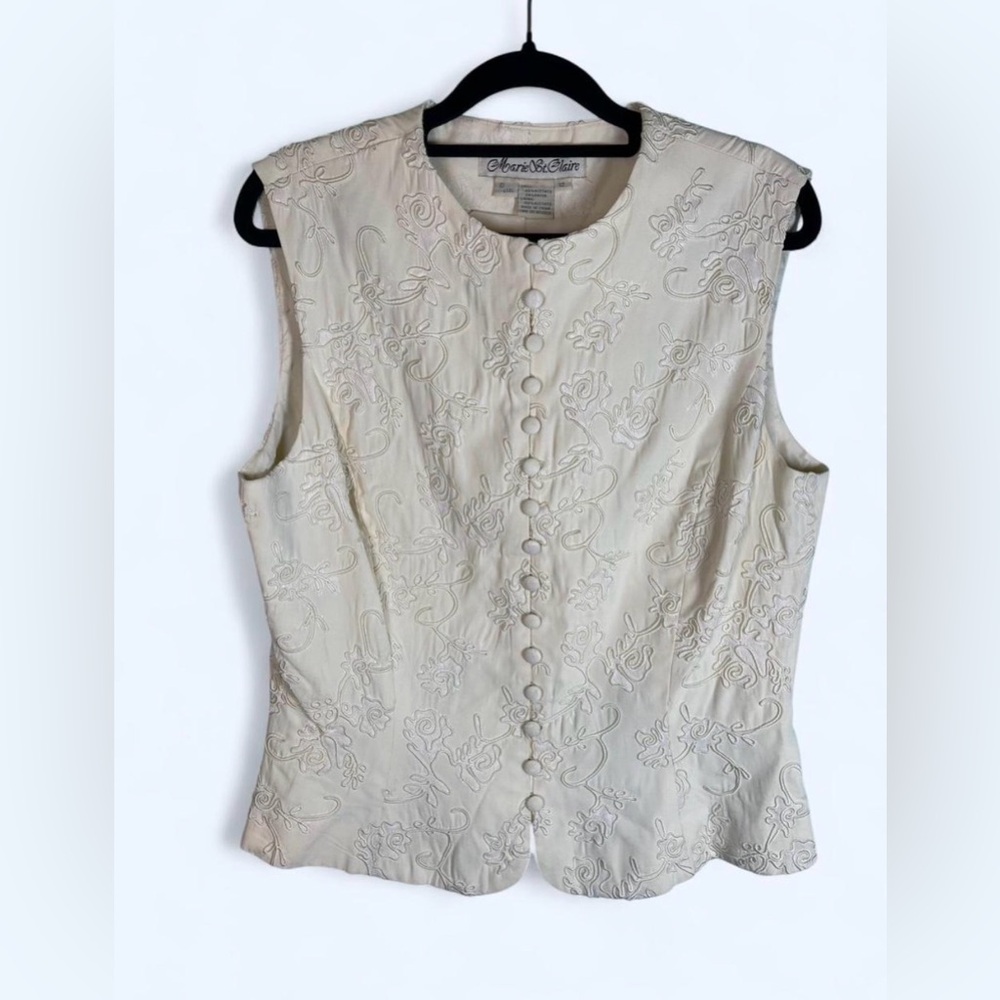 Marie St Claire 90s Ivory Embroidered Cottagecore Vest Size 12